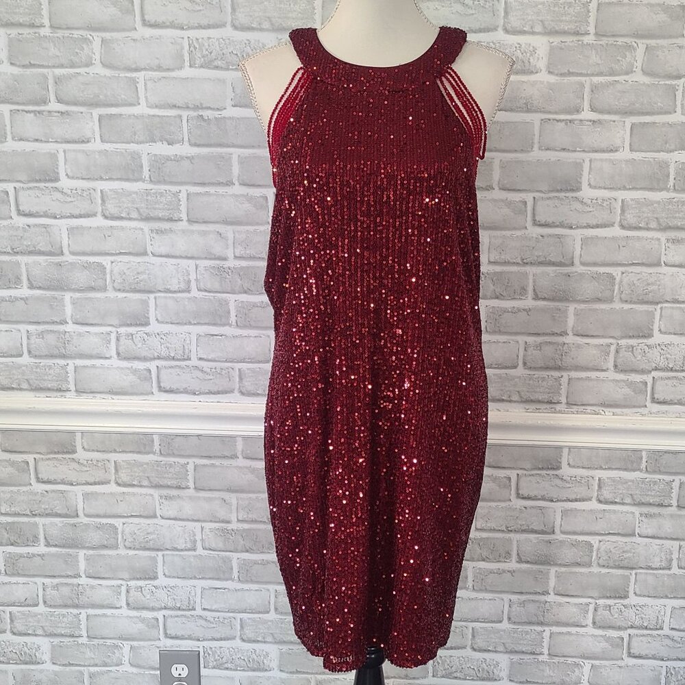 Sweet Generis Ruby Red Beaded Shoulder Sequin Min… - image 2